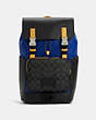 COACH®,TRACK BACKPACK IN COLORBLOCK SIGNATURE CANVAS,pvc,X-Large,Gunmetal/Charcoal Sport Blue Multi,Front View