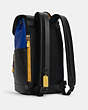 COACH®,TRACK BACKPACK IN COLORBLOCK SIGNATURE CANVAS,pvc,X-Large,Gunmetal/Charcoal Sport Blue Multi,Angle View