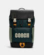 COACH®,TRACK BACKPACK IN COLORBLOCK WITH COACH PATCH,pvc,X-Large,Gunmetal/Forest Agate Multi,Front View
