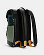 COACH®,TRACK BACKPACK IN COLORBLOCK WITH COACH PATCH,pvc,X-Large,Gunmetal/Forest Agate Multi,Angle View