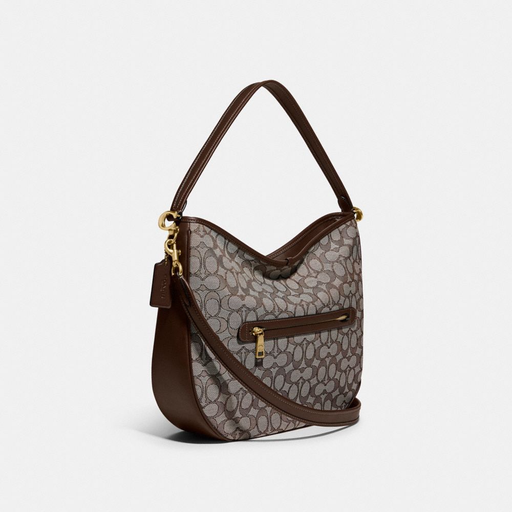 COACH®,SOFT TABBY HOBO IN SIGNATURE JACQUARD,Jacquard/Smooth Leather,Large,Brass/Oak Maple,Angle View