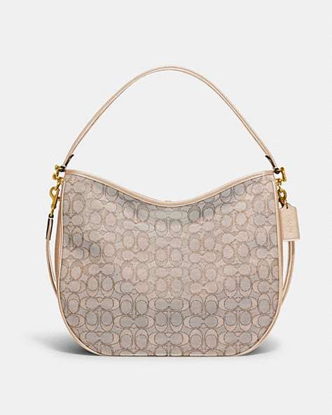 COACH®,SOFT TABBY HOBO IN SIGNATURE JACQUARD,Jacquard/Smooth Leather,Large,Brass/Stone Ivory,Front View
