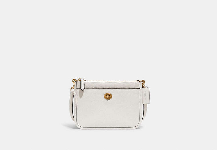 COACH®,SLIM TURNLOCK CROSSBODY,Pebbled Leather,Small,Brass/Chalk,Front View