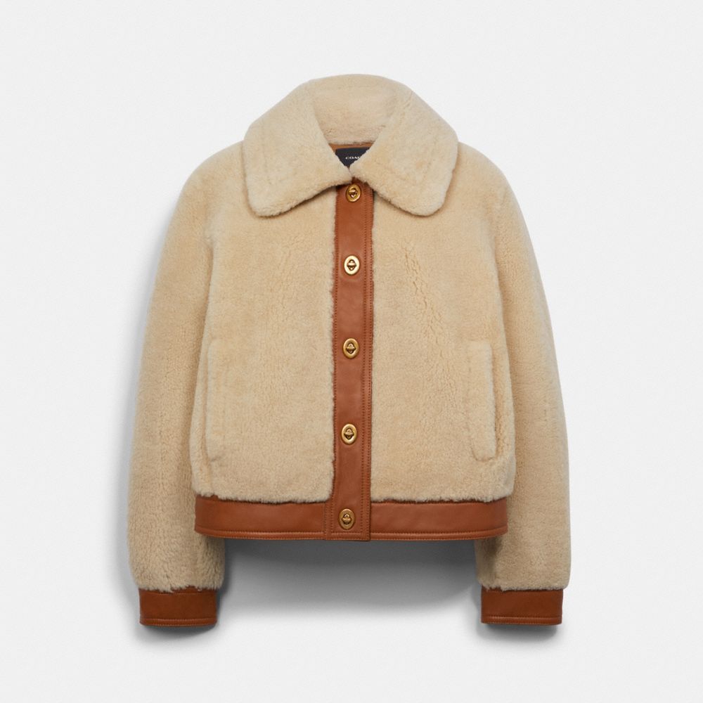 COACH Shearling Turnlock Short Jacket