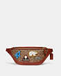 COACH®,LEAGUE BELT BAG IN SIGNATURE CANVAS WITH PATCHES,Signature Coated Canvas/Smooth Leather,Medium,OL/Tan,Front View