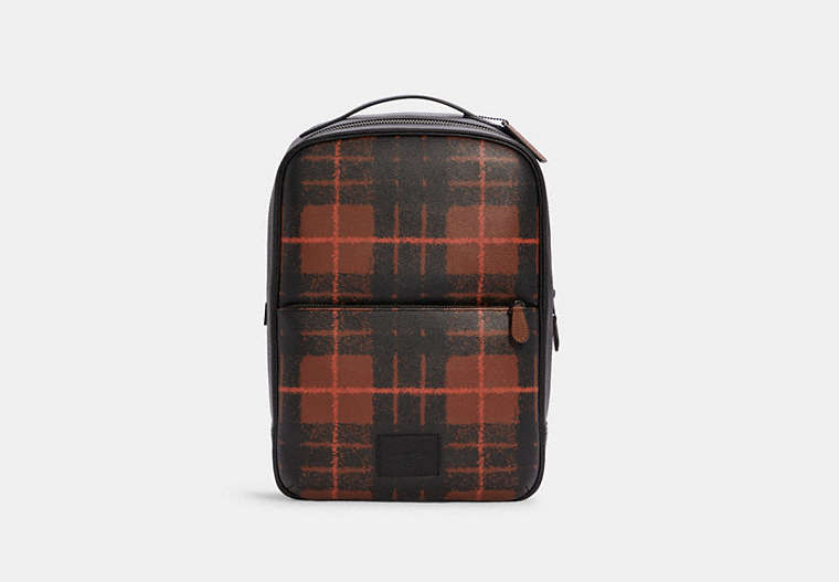 COACH®,WESTWAY BACKPACK WITH WINDOW PANE PLAID PRINT,Large,QB/Brown Orange Multi,Front View