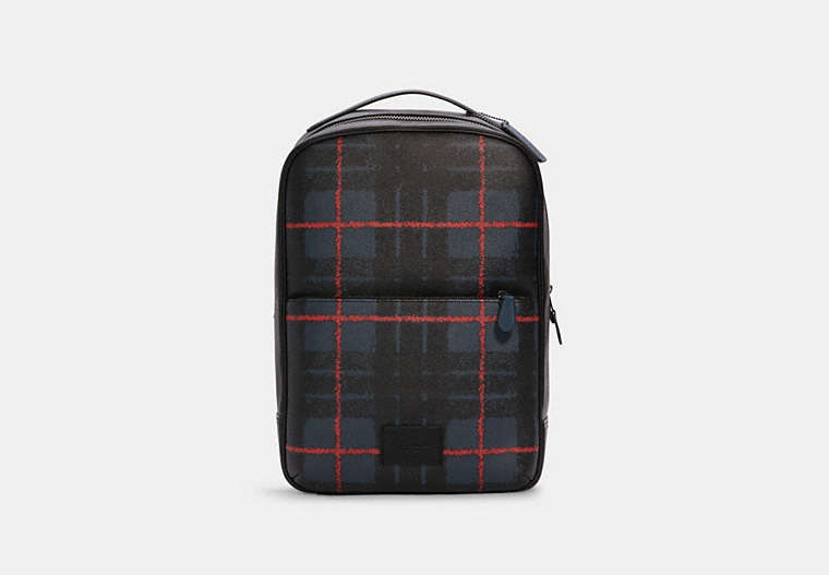 COACH®,WESTWAY BACKPACK WITH WINDOW PANE PLAID PRINT,Large,QB/Navy Red Multi,Front View