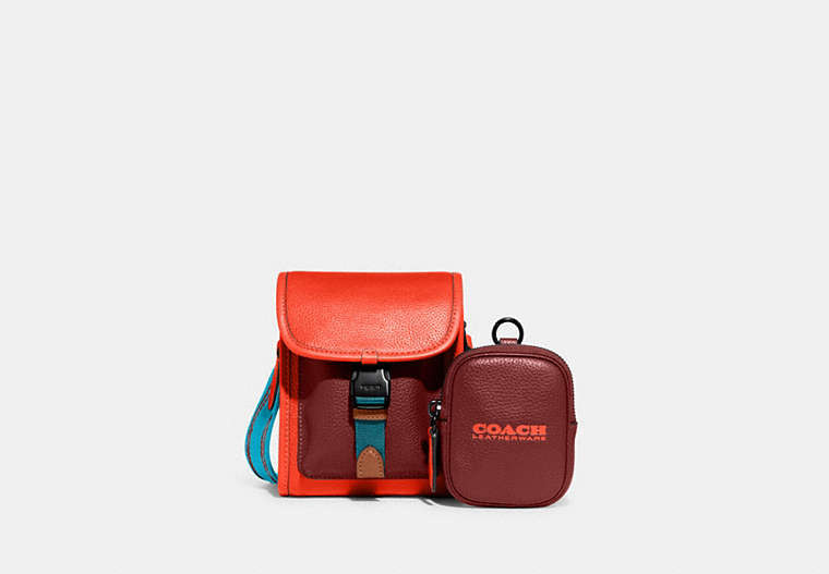 COACH®,CHARTER NORTH/SOUTH CROSSBODY WITH HYBRID POUCH IN COLORBLOCK,Polished Pebble Leather,Mini,Red Orange Multi,Front View