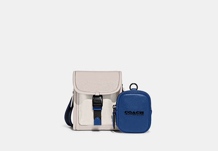 COACH®,CHARTER NORTH/SOUTH CROSSBODY WITH HYBRID POUCH IN COLORBLOCK,Polished Pebble Leather,Mini,Steam Multi,Front View