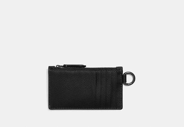COACH®,ZIP CARD CASE,Pebble Leather,Black,Front View