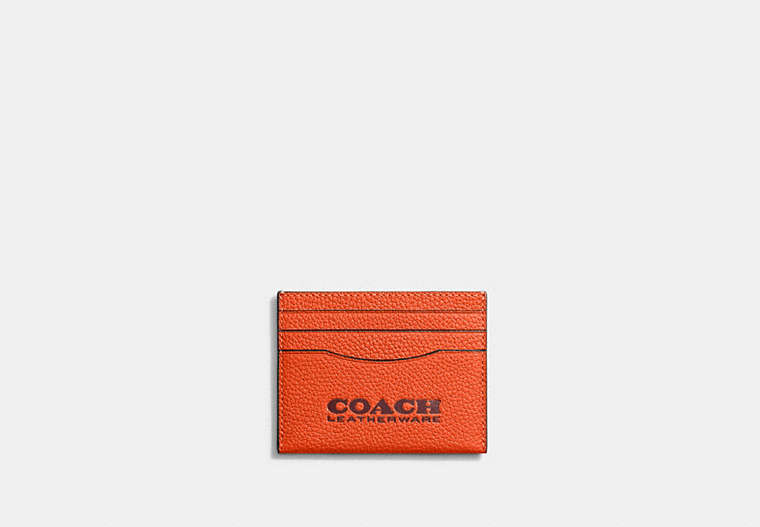 COACH®,CARD CASE,Pebbled Leather,Mini,Red Orange/Wine,Front View