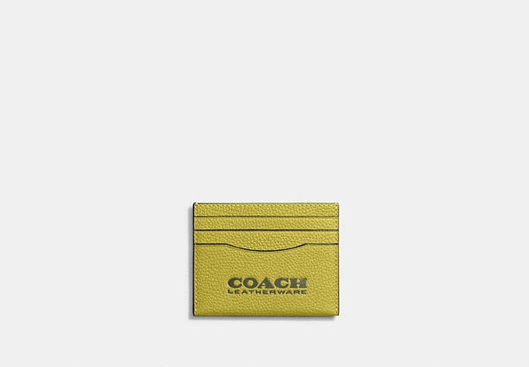 COACH®,CARD CASE,Pebbled Leather,Mini,Key Lime/Army Green,Front View