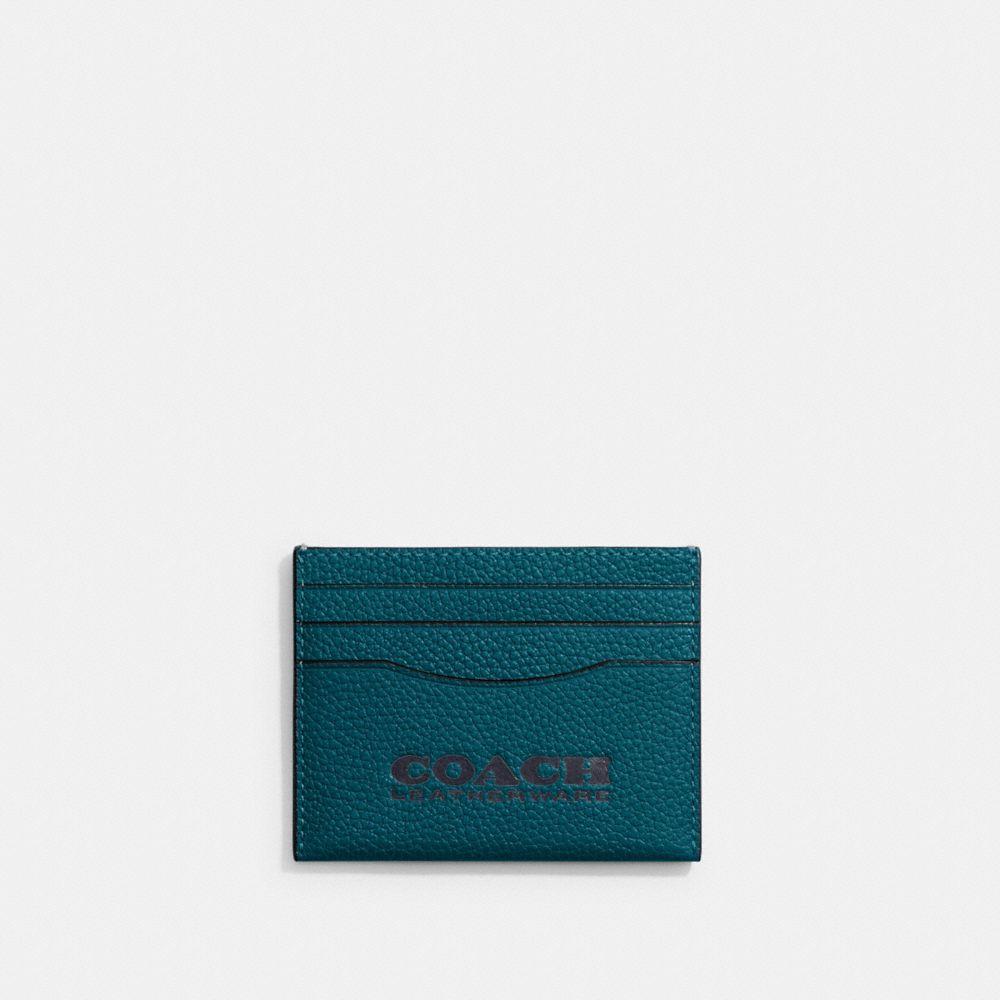 COACH®,CARD CASE,Mini,Deep Turquoise/Midnight Navy,Front View