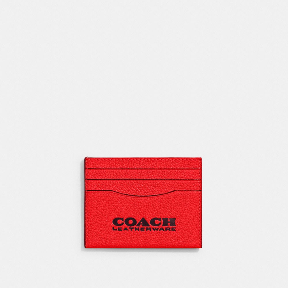 COACH®,ÉTUI-CARTES,Cuir galet,Rouge sport/Sang-de-bœuf,Front View