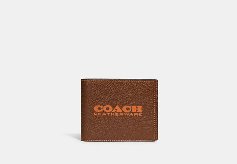 COACH®,3-IN-1 WALLET,Pebbled Leather,Mini,Dark Saddle/Canyon,Front View