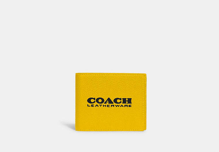 COACH®,3-IN-1 WALLET,Pebbled Leather,Mini,Canary/Black,Front View