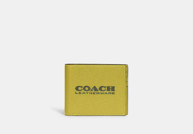 COACH®,3-IN-1 WALLET,Pebbled Leather,Mini,Key Lime/Army Green,Front View