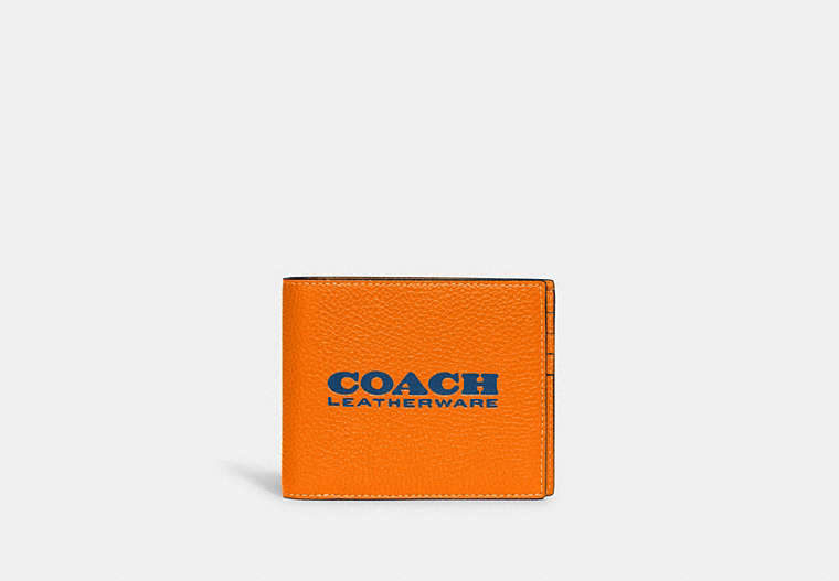 COACH®,3-IN-1 WALLET,Pebbled Leather,Mini,Bright Mandarin/True Blue,Front View
