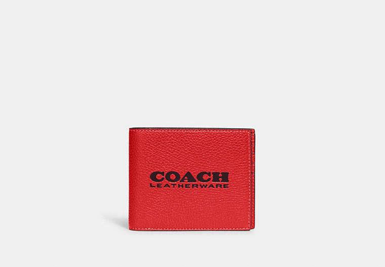 COACH®,3-IN-1 WALLET,Pebbled Leather,Mini,Sport Red/Oxblood,Front View