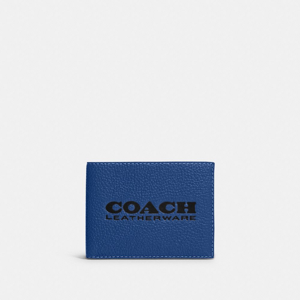 COACH®,PORTEFEUILLE FIN À DEUX VOLETS,Nageoire bleue/Noir,Front View
