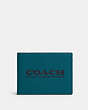 COACH®,SLIM BILLFOLD WALLET,Pebbled Leather,Mini,Deep Turquoise/Midnight Navy,Front View