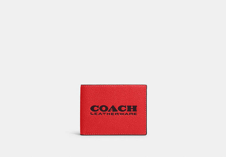 COACH®,SLIM BILLFOLD WALLET,Pebbled Leather,Mini,Sport Red/Oxblood,Front View