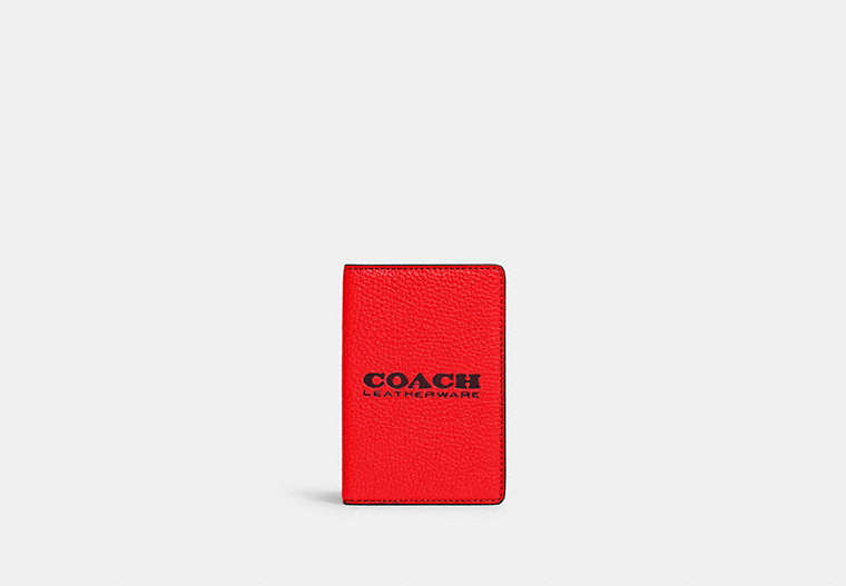 COACH®,CARD WALLET,Pebbled Leather,Mini,Sport Red/Oxblood,Front View