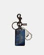 COACH®,BOTTLE OPENER KEY FOB WITH CAMO PRINT,Pebble Leather,Blue/Midnight Navy,Front View