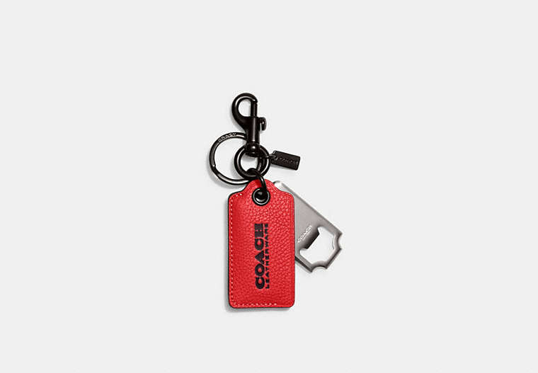 COACH®,BOTTLE OPENER KEY FOB,Polished Pebble Leather,Mini,Sport Red/Oxblood,Front View