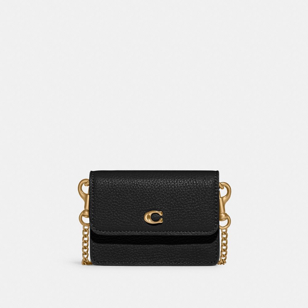 COACH®,HALF FLAP CARD CASE,Brass/Black,Front View image number 0