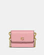 COACH®,HALF FLAP CARD CASE,Refined Pebble Leather,Brass/Bubblegum,Front View