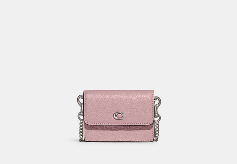 COACH®,HALF FLAP CARD CASE,Pebbled Leather,Mini,Silver/Faded Purple,Front View