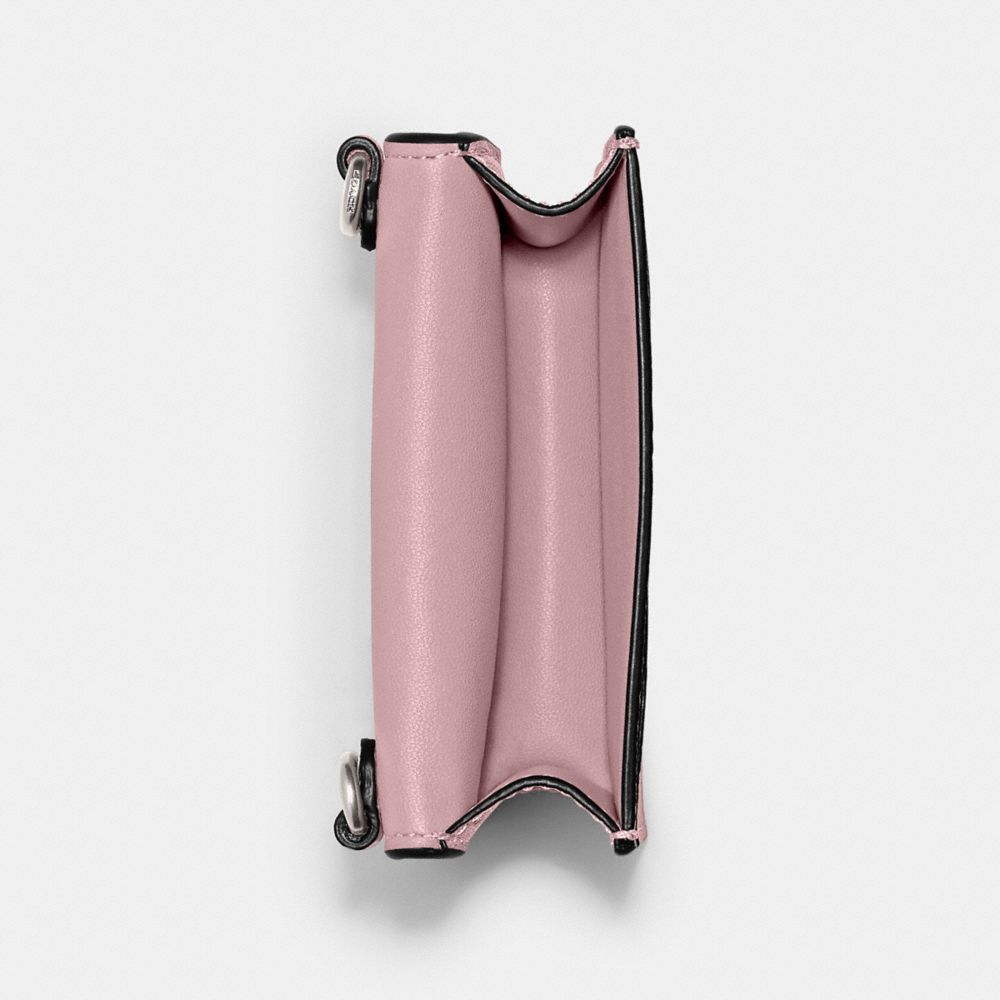 COACH®,HALF FLAP CARD CASE,Cuir galet poli,Argent/Pourpre délavé,Inside View,Top View