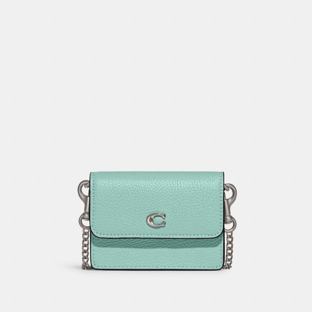 COACH®,HALF FLAP CARD CASE,Silver/Faded Blue,Front View