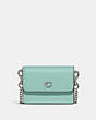 COACH®,HALF FLAP CARD CASE,Pebbled Leather,Mini,Silver/Faded Blue,Front View