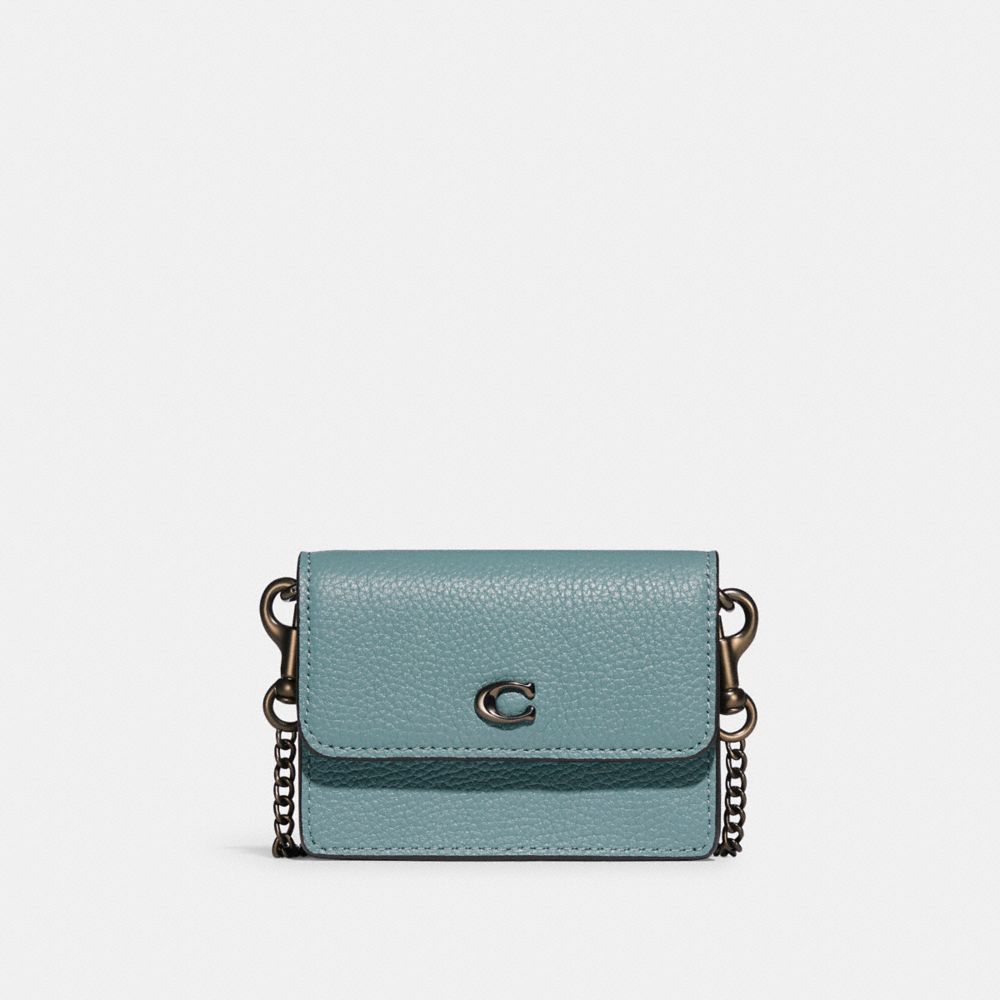 ★Coach★ Half flap card case C6718 B4/BK COACH C6718 Black Pebbled Leather Half Flap Card Case