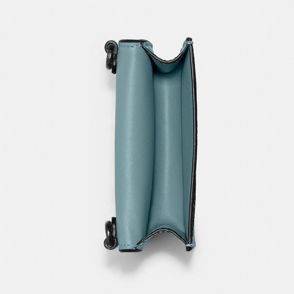 COACH®,HALF FLAP CARD CASE,Cuir galet poli,Sauge/Étain,Inside View,Top View