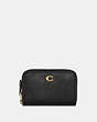 COACH®,SMALL ZIP AROUND CARD CASE,Pebble Leather,Brass/Black,Front View