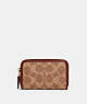 COACH®,SMALL ZIP AROUND CARD CASE IN SIGNATURE CANVAS,Signature Coated Canvas/Smooth Leather,Brass/Tan/Rust,Front View
