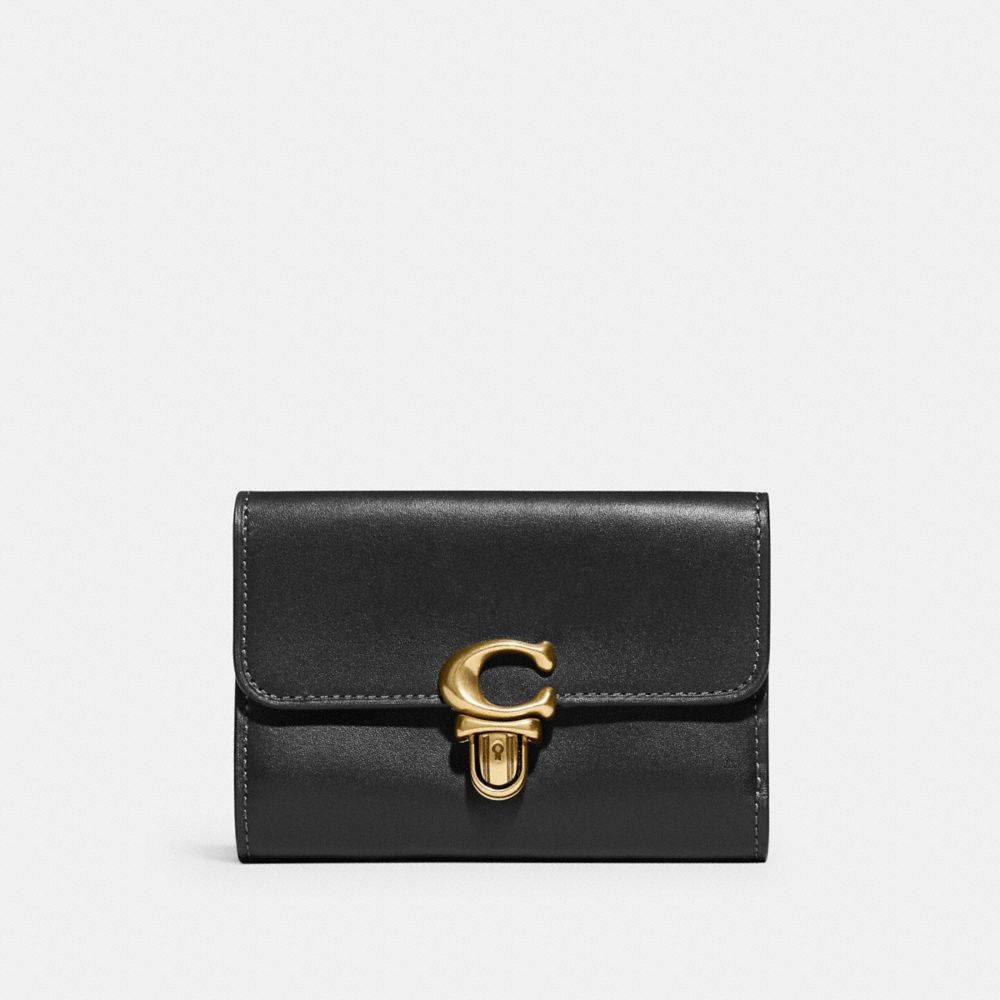 COACH®,STUDIO MEDIUM WALLET,Smooth Leather,Mini,Brass/Black,Front View image number 0