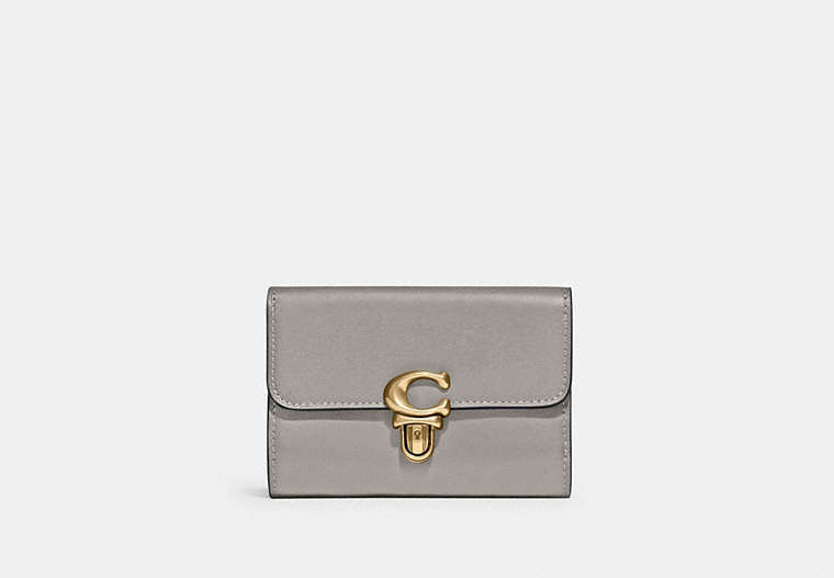 COACH®,STUDIO MEDIUM WALLET,Smooth Leather,Mini,Brass/Dove Grey,Front View