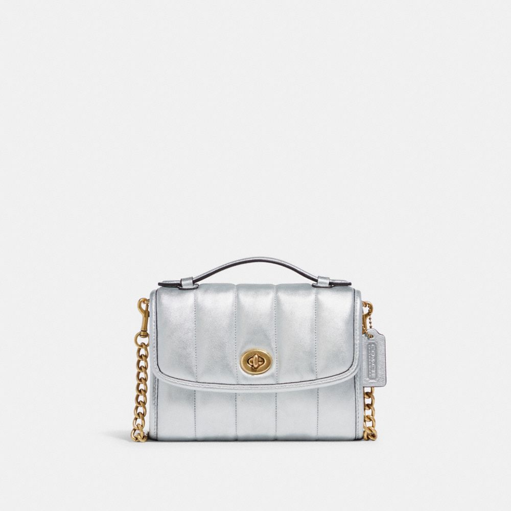 COACH®,KIP TURNLOCK CROSSBODY WITH QUILTING,Mini,Brass/Metallic Silver,Front View