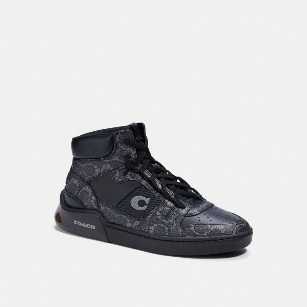 COACH®,COACH X MICHAEL B. JORDAN CITYSOLE HIGH TOP SNEAKER IN MUMMIFIED SIGNATURE CANVAS,Signature Coated Canvas...,Black/Charcoal,Front View