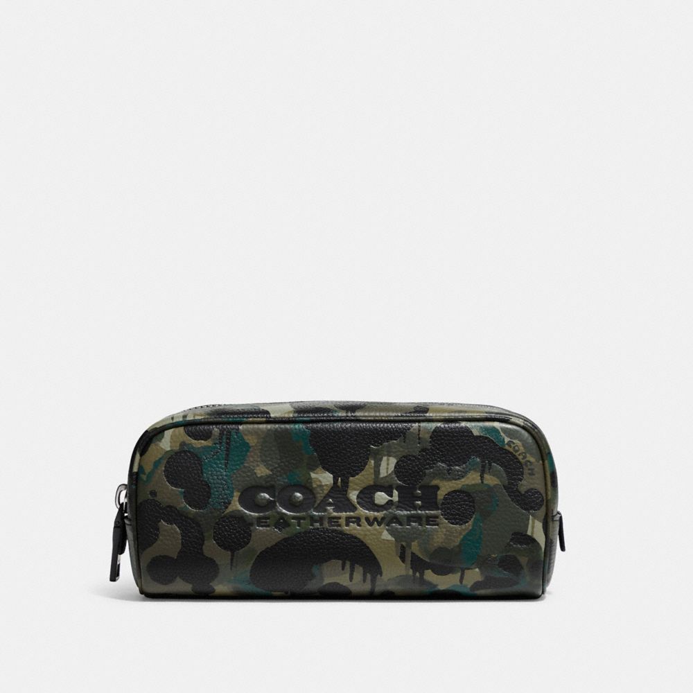 COACH®,TRAVEL KIT 21 WITH CAMO PRINT,Refined Pebble Leather,Small,Camo,Green/Blue,Front View