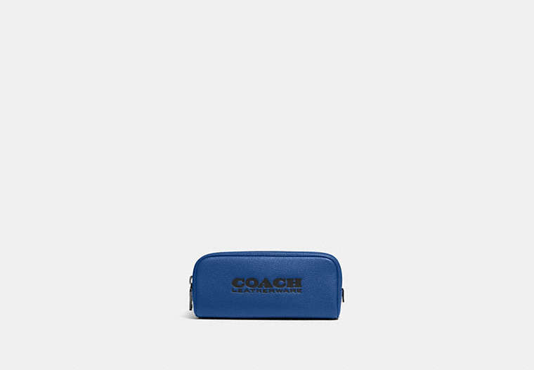 COACH®,TRAVEL KIT 21,Pebbled Leather,Mini,Blue Fin/Black,Front View