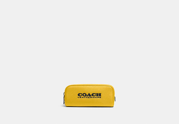 COACH®,TRAVEL KIT 21,Pebbled Leather,Mini,Canary/Black,Front View