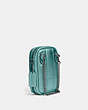 COACH®,TALL CAMERA BAG WITH QUILTING,Smooth Leather,Mini,Pewter/Metallic Dark Green,Angle View