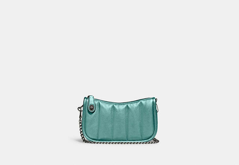 COACH®,SWINGER 20 WITH QUILTING,Smooth Leather,Small,Pewter/Metallic Dark Green,Front View