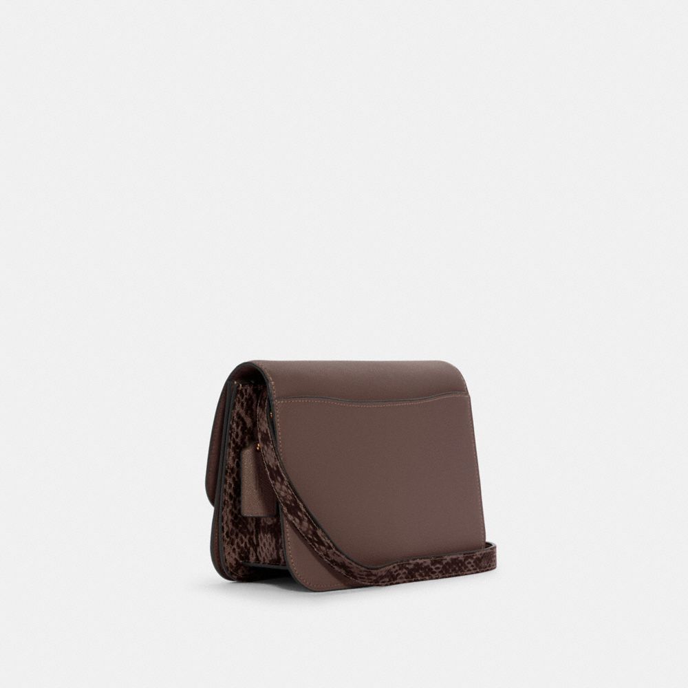COACH®,BRYNN FLAP CROSSBODY BAG,Leather,Medium,Gold/Oxbld Metallic Cherry,Angle View
