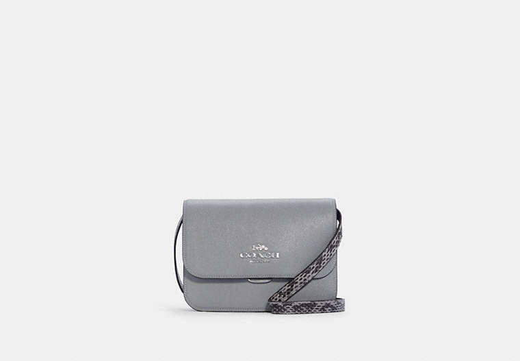 COACH®,BRYNN FLAP CROSSBODY BAG,Leather,Medium,Silver/Granite,Front View